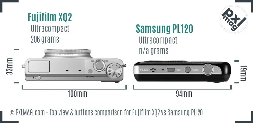 Fujifilm XQ2 vs Samsung PL120 top view buttons comparison