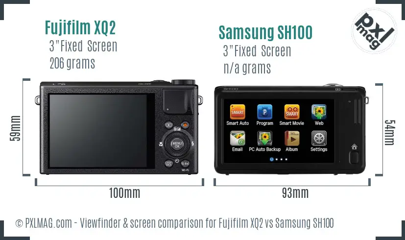 Fujifilm XQ2 vs Samsung SH100 Screen and Viewfinder comparison