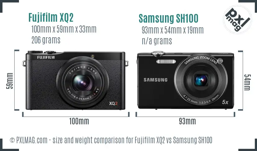 Fujifilm XQ2 vs Samsung SH100 size comparison