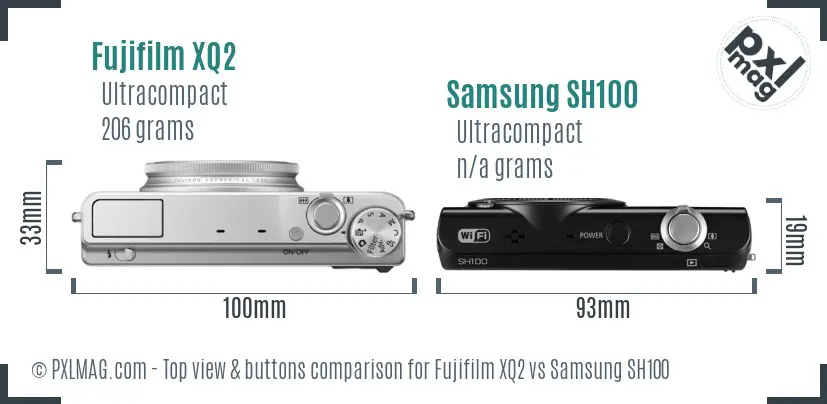 Fujifilm XQ2 vs Samsung SH100 top view buttons comparison