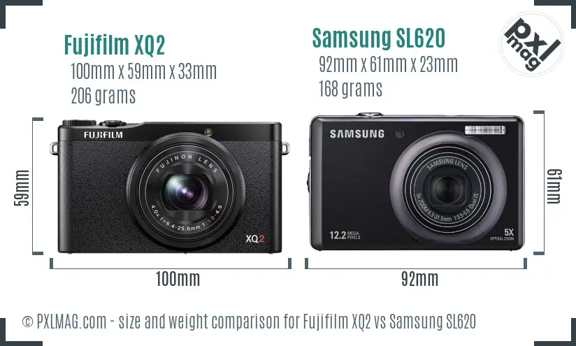 Fujifilm XQ2 vs Samsung SL620 size comparison