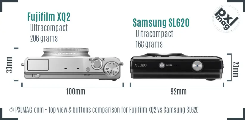 Fujifilm XQ2 vs Samsung SL620 top view buttons comparison