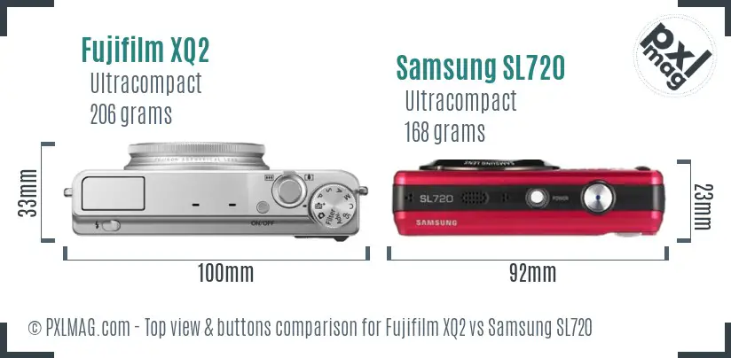 Fujifilm XQ2 vs Samsung SL720 top view buttons comparison