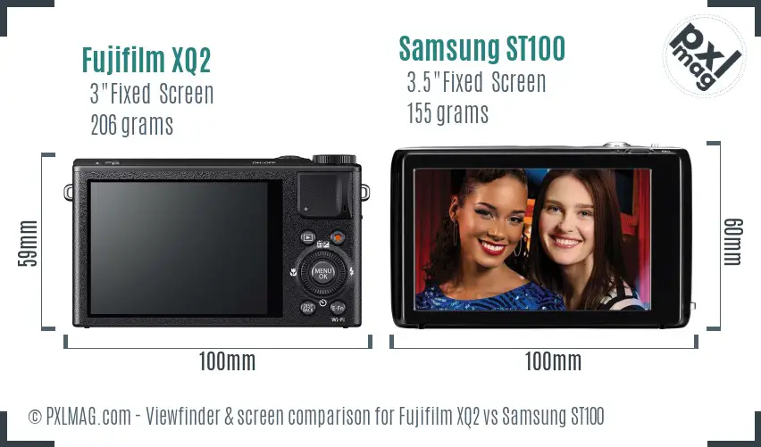 Fujifilm XQ2 vs Samsung ST100 Screen and Viewfinder comparison