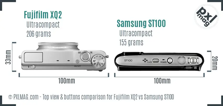 Fujifilm XQ2 vs Samsung ST100 top view buttons comparison