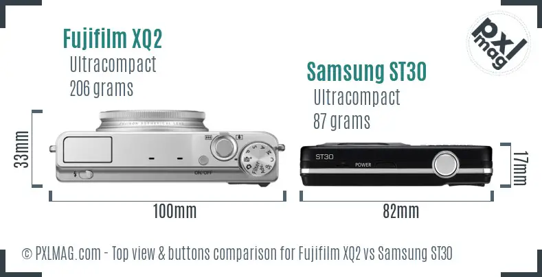 Fujifilm XQ2 vs Samsung ST30 top view buttons comparison