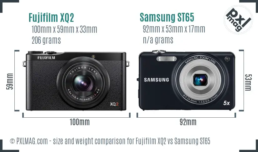 Fujifilm XQ2 vs Samsung ST65 size comparison