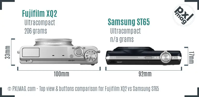 Fujifilm XQ2 vs Samsung ST65 top view buttons comparison