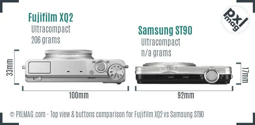 Fujifilm XQ2 vs Samsung ST90 top view buttons comparison