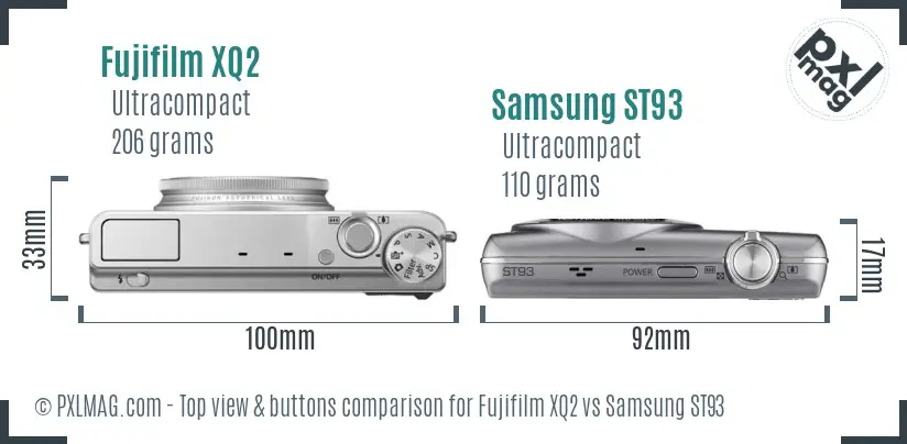 Fujifilm XQ2 vs Samsung ST93 top view buttons comparison