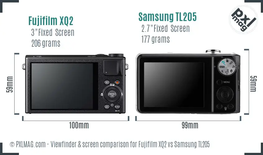 Fujifilm XQ2 vs Samsung TL205 Screen and Viewfinder comparison