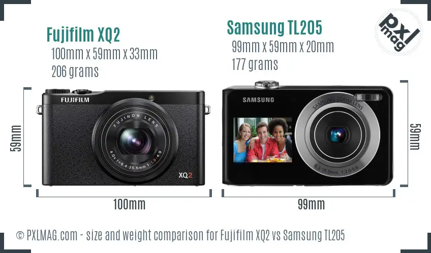 Fujifilm XQ2 vs Samsung TL205 size comparison