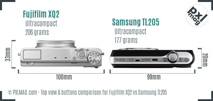 Fujifilm XQ2 vs Samsung TL205 top view buttons comparison