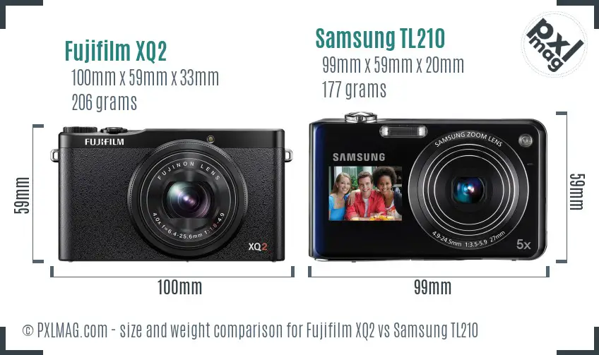 Fujifilm XQ2 vs Samsung TL210 size comparison