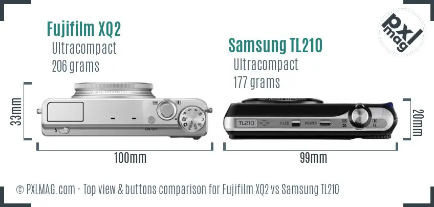 Fujifilm XQ2 vs Samsung TL210 top view buttons comparison