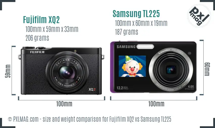 Fujifilm XQ2 vs Samsung TL225 size comparison