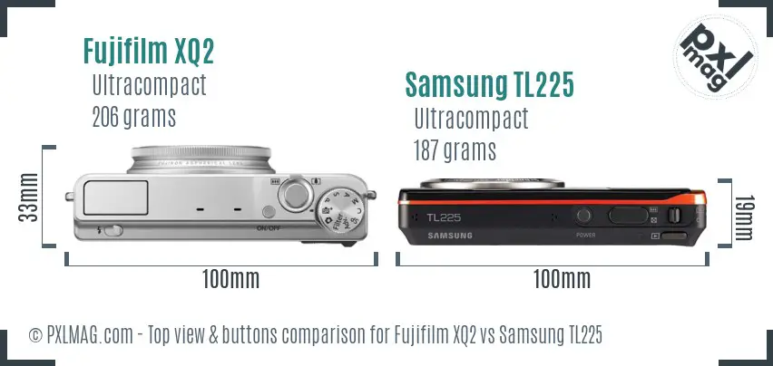 Fujifilm XQ2 vs Samsung TL225 top view buttons comparison