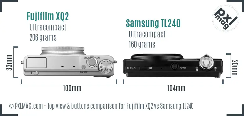 Fujifilm XQ2 vs Samsung TL240 top view buttons comparison