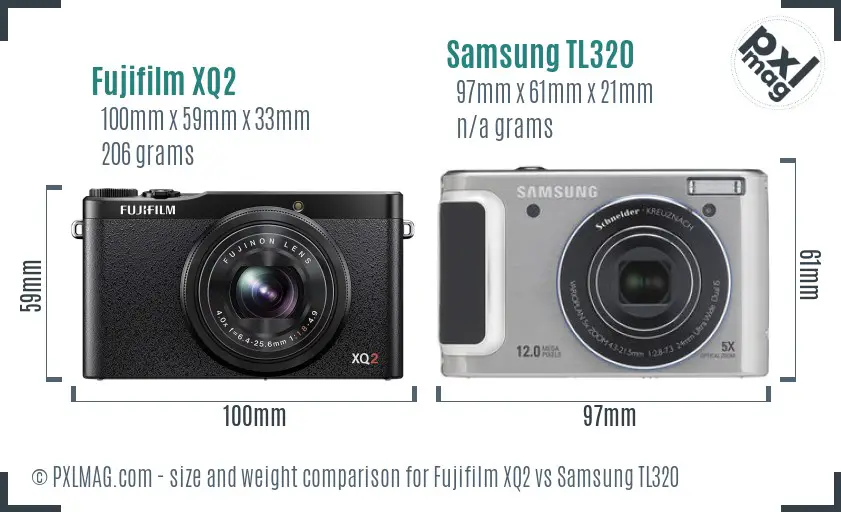 Fujifilm XQ2 vs Samsung TL320 size comparison