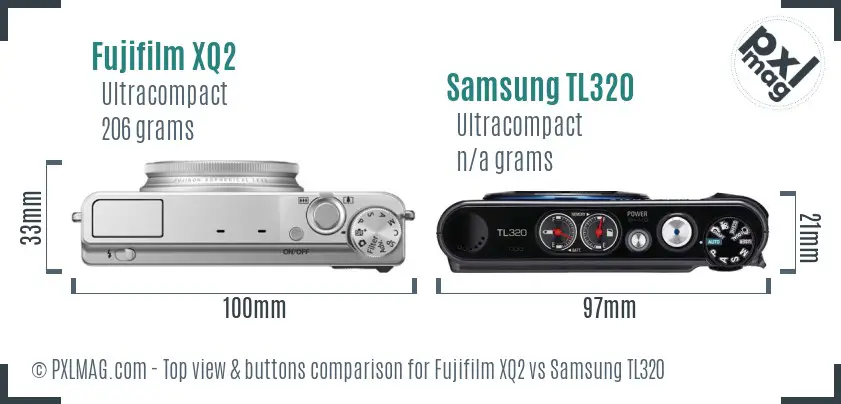 Fujifilm XQ2 vs Samsung TL320 top view buttons comparison