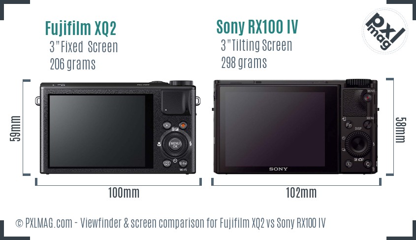Fujifilm XQ2 vs Sony RX100 IV Screen and Viewfinder comparison