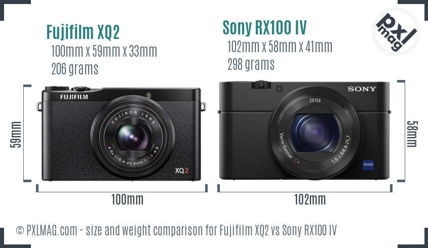 Fujifilm XQ2 vs Sony RX100 IV size comparison