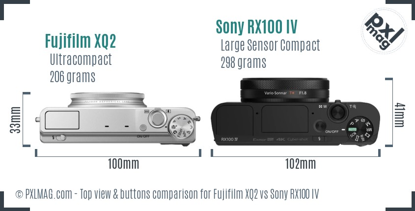 Fujifilm XQ2 vs Sony RX100 IV top view buttons comparison