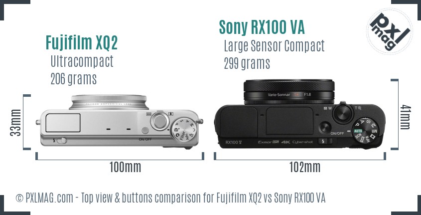 Fujifilm XQ2 vs Sony RX100 VA top view buttons comparison