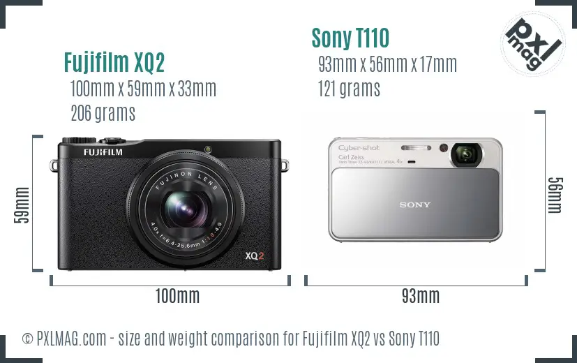 Fujifilm XQ2 vs Sony T110 size comparison