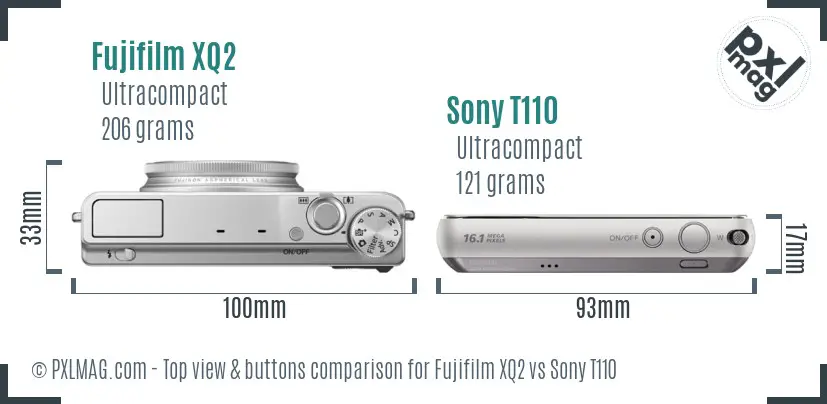 Fujifilm XQ2 vs Sony T110 top view buttons comparison