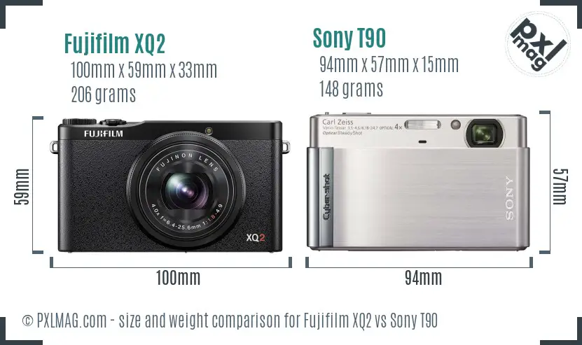Fujifilm XQ2 vs Sony T90 size comparison