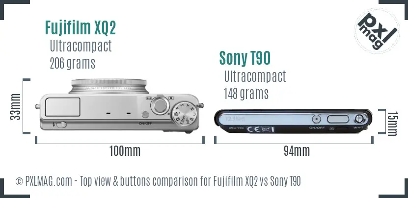 Fujifilm XQ2 vs Sony T90 top view buttons comparison