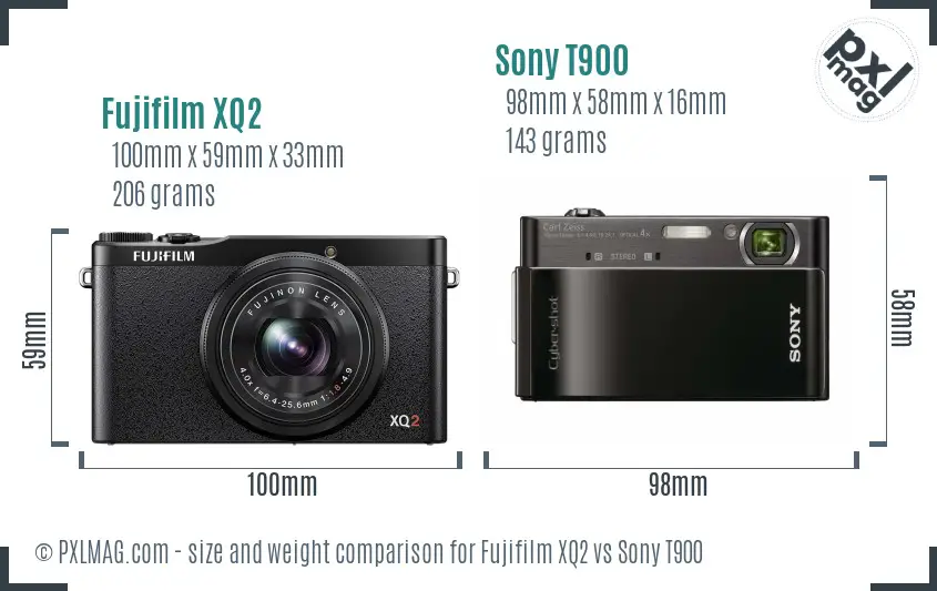 Fujifilm XQ2 vs Sony T900 size comparison