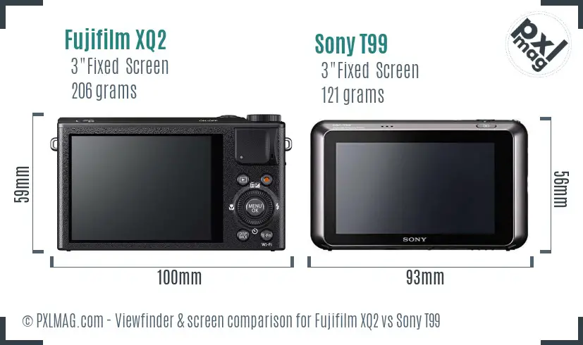 Fujifilm XQ2 vs Sony T99 Screen and Viewfinder comparison