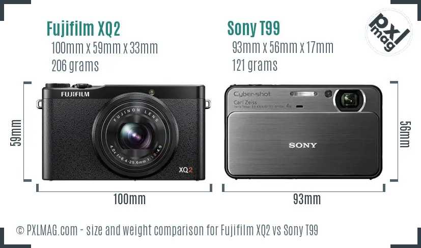 Fujifilm XQ2 vs Sony T99 size comparison
