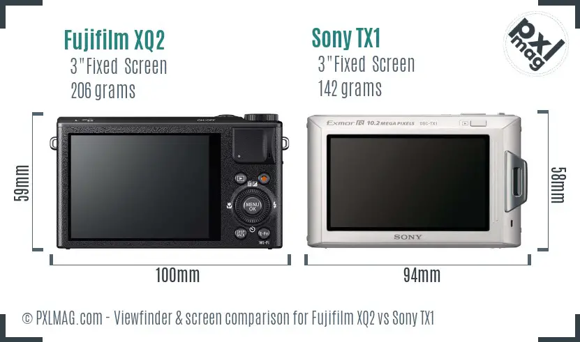 Fujifilm XQ2 vs Sony TX1 Screen and Viewfinder comparison