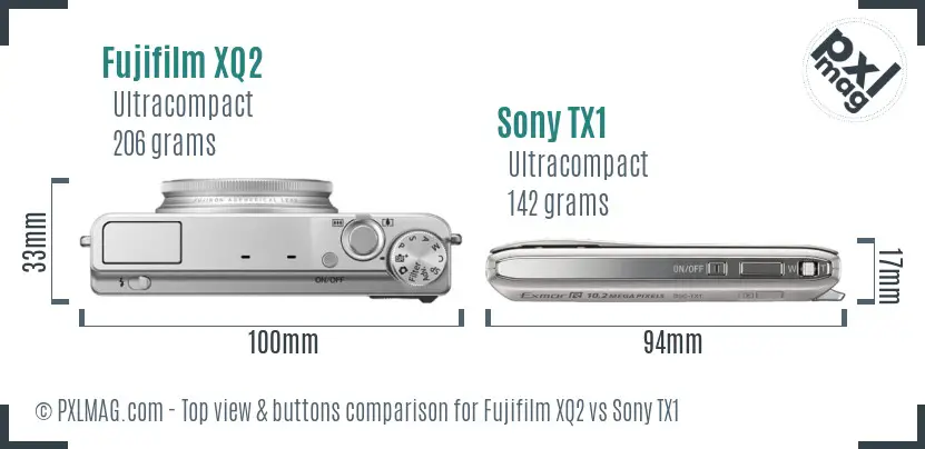 Fujifilm XQ2 vs Sony TX1 top view buttons comparison