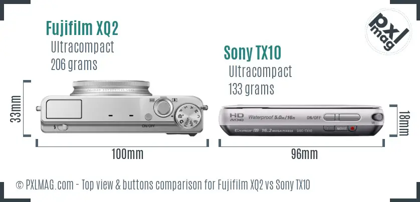 Fujifilm XQ2 vs Sony TX10 top view buttons comparison