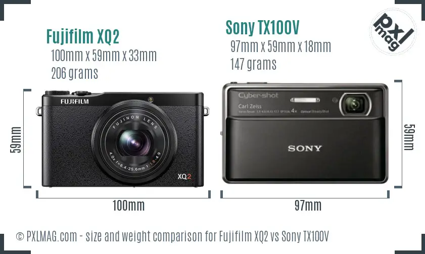 Fujifilm XQ2 vs Sony TX100V size comparison