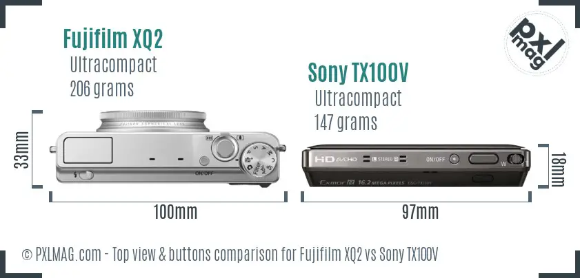 Fujifilm XQ2 vs Sony TX100V top view buttons comparison
