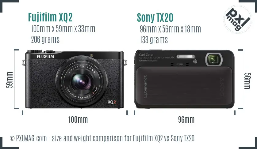 Fujifilm XQ2 vs Sony TX20 size comparison