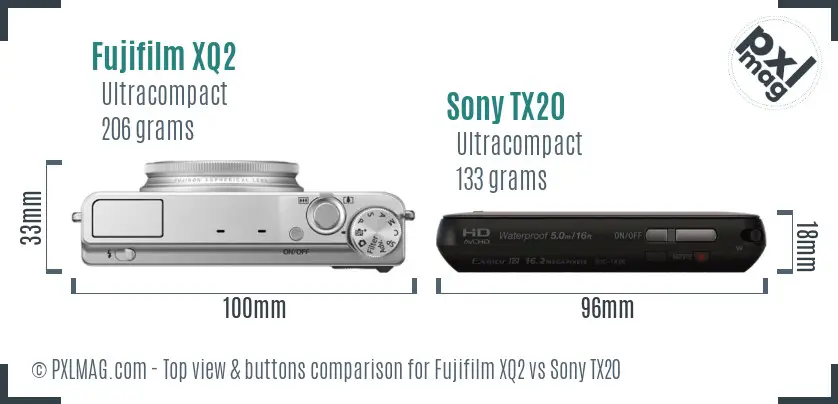 Fujifilm XQ2 vs Sony TX20 top view buttons comparison