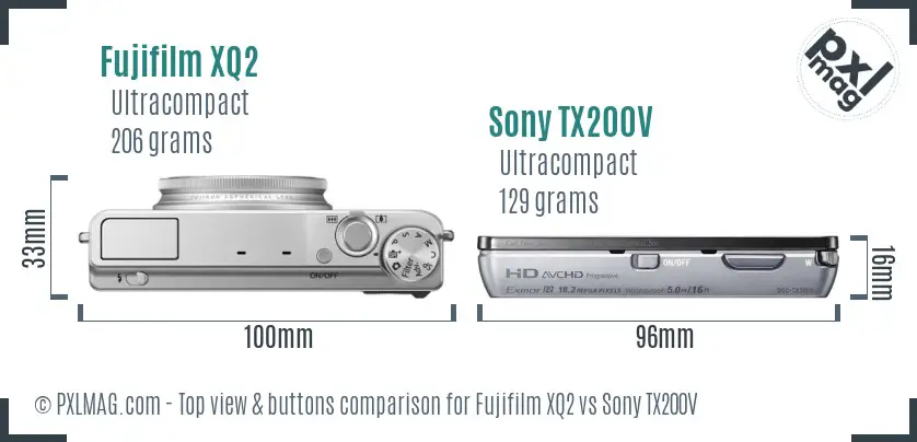 Fujifilm XQ2 vs Sony TX200V top view buttons comparison