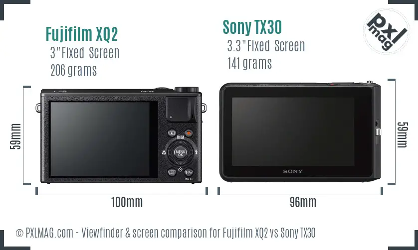 Fujifilm XQ2 vs Sony TX30 Screen and Viewfinder comparison