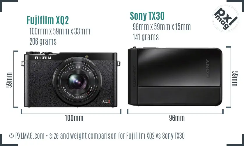 Fujifilm XQ2 vs Sony TX30 size comparison