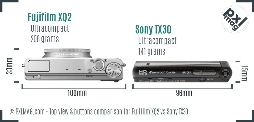 Fujifilm XQ2 vs Sony TX30 top view buttons comparison