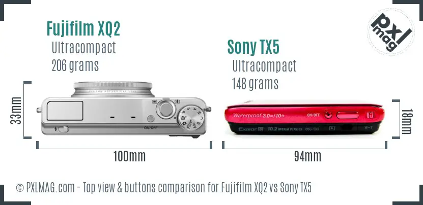 Fujifilm XQ2 vs Sony TX5 top view buttons comparison