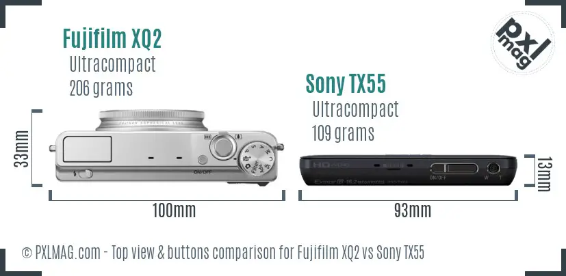 Fujifilm XQ2 vs Sony TX55 top view buttons comparison