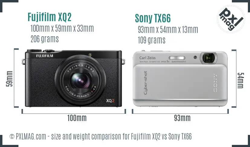 Fujifilm XQ2 vs Sony TX66 size comparison