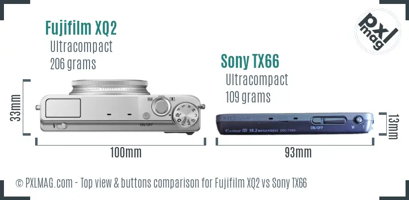 Fujifilm XQ2 vs Sony TX66 top view buttons comparison